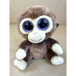 Ty Beanie Boo Boos "Coconut" Brown Monkey 6" Plush Purple Glitter Eyes 2010
